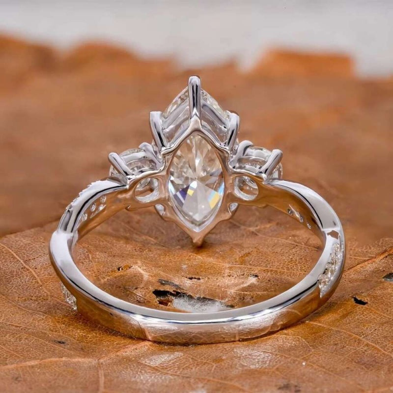 14K Gold Lab Grown Diamond CVD 2CT Marquise-Cut Promise Ring Elegant Statement Gift