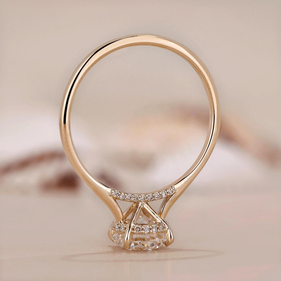 10K Gold Lab Grown Diamond CVD 2CT Round-Cut Hidden Halo Engagement Ring