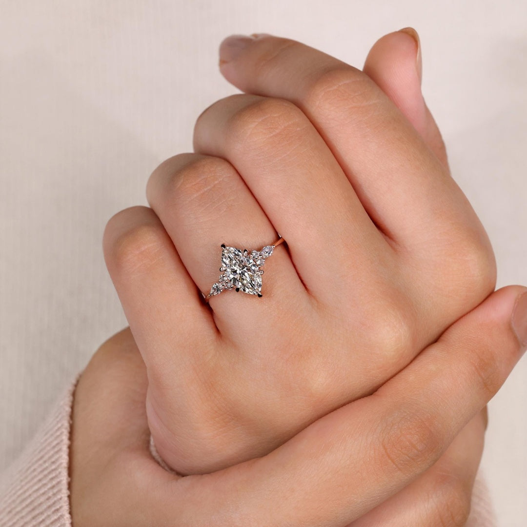 18k Gold Lab Grown Diamond CVD 1.5CT Marquise Diamond Engagement Ring