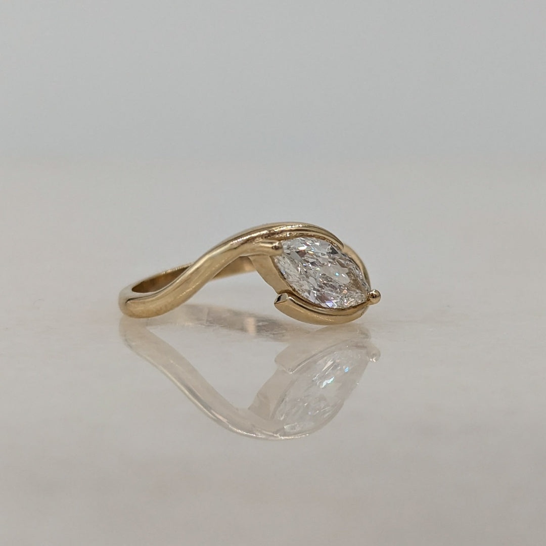 10K Gold Lab Grown Diamond CVD Marquise-Cut Unique Design Asymmetrical Ring