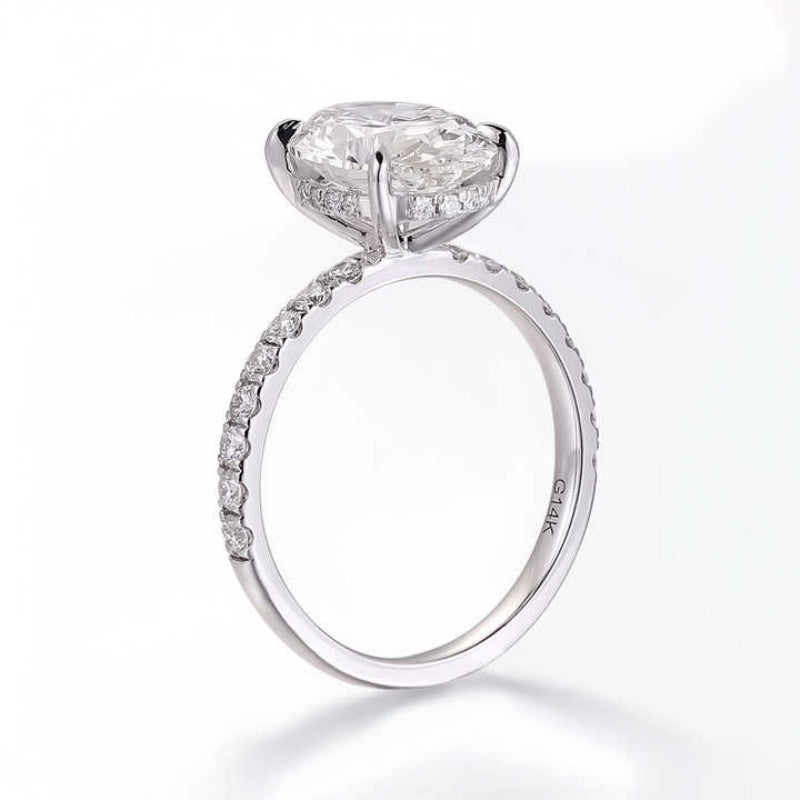 10K Gold Lab Grown Diamond CVD 2CT Oval-Cut Halo Half Etrenity Anniversary Ring