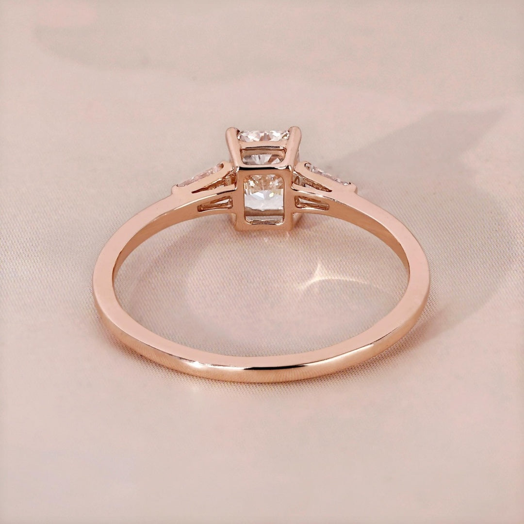 10K Gold Lab Grown Diamond CVD 2CT Radiant-Cut Tapered Baguette Accents Engagement Ring