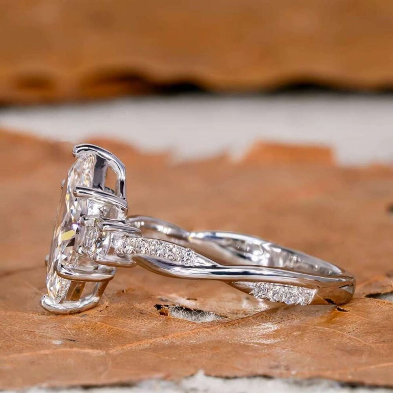 14K Gold Lab Grown Diamond CVD 2CT Marquise-Cut Promise Ring Elegant Statement Gift