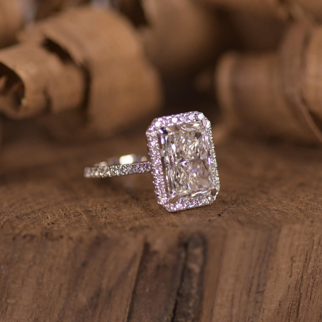14K Gold Lab Grown Diamond CVD 2CT Halo Radiant-Cut Classic Design Wedding Ring For Her