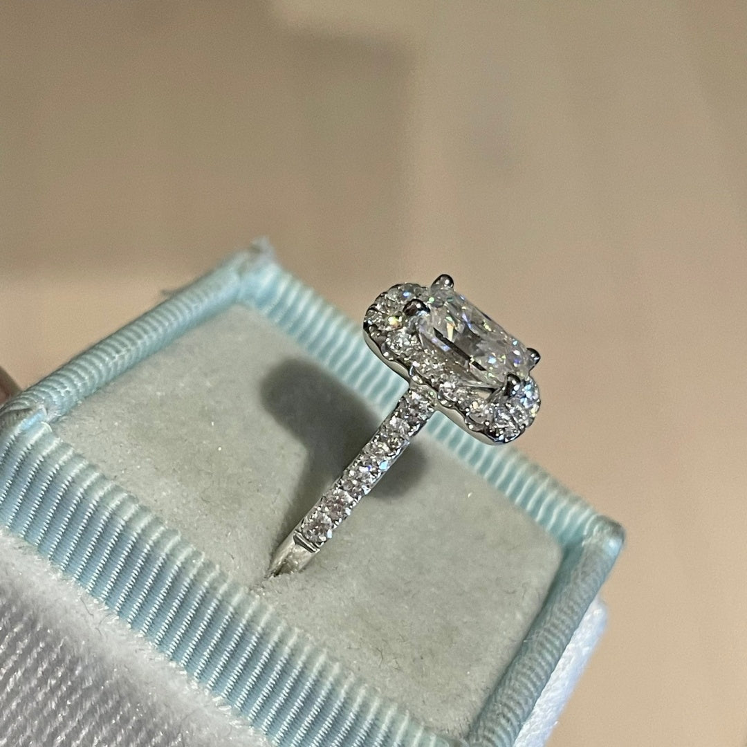 10K Gold Lab Grown Diamond CVD 1.5CT Radiant-Cut Halo Engagement Simple and StylishRing