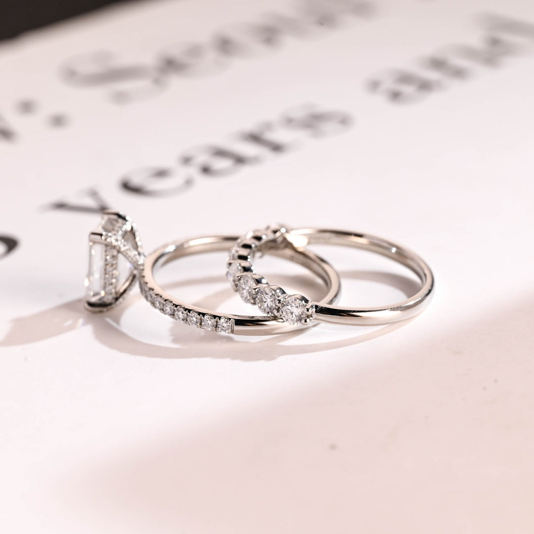 14K Gold Lab Grown Diamond CVD 2CT Emerald-Cut Engagement Ring Set For Birthday Gift