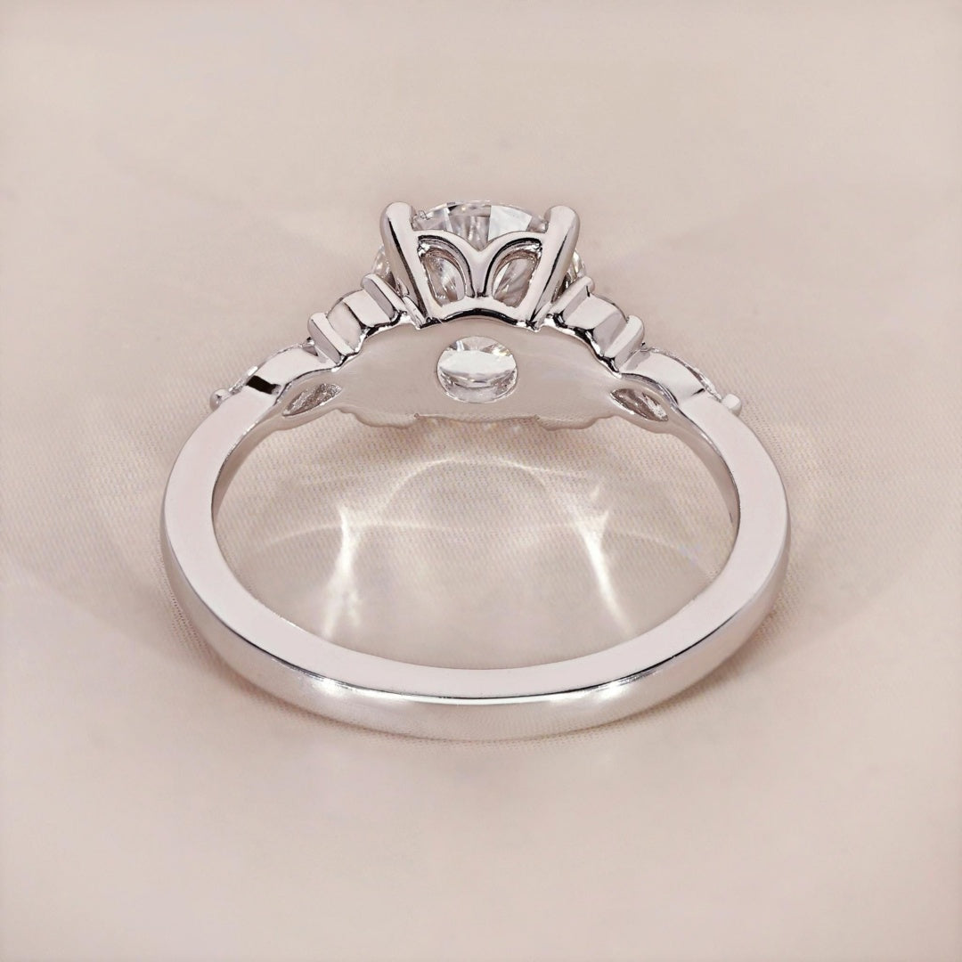 10K Gold Lab Grown Diamond CVD 2CT Round-Cut Side Stone Marquise Engagement Ring