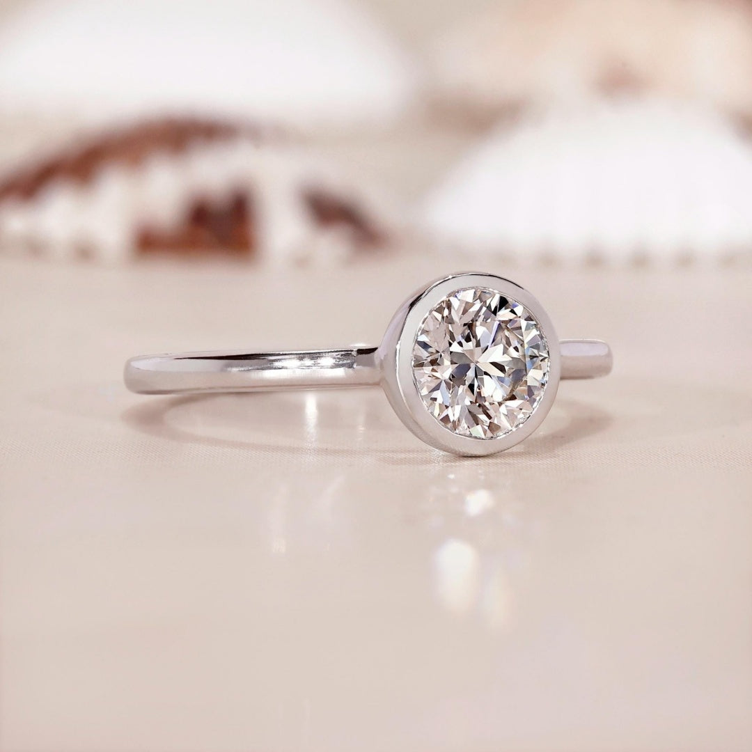 10K Gold Lab Grown Diamond CVD 1.5CT Round-Cut Bezel Set Engagement Ring