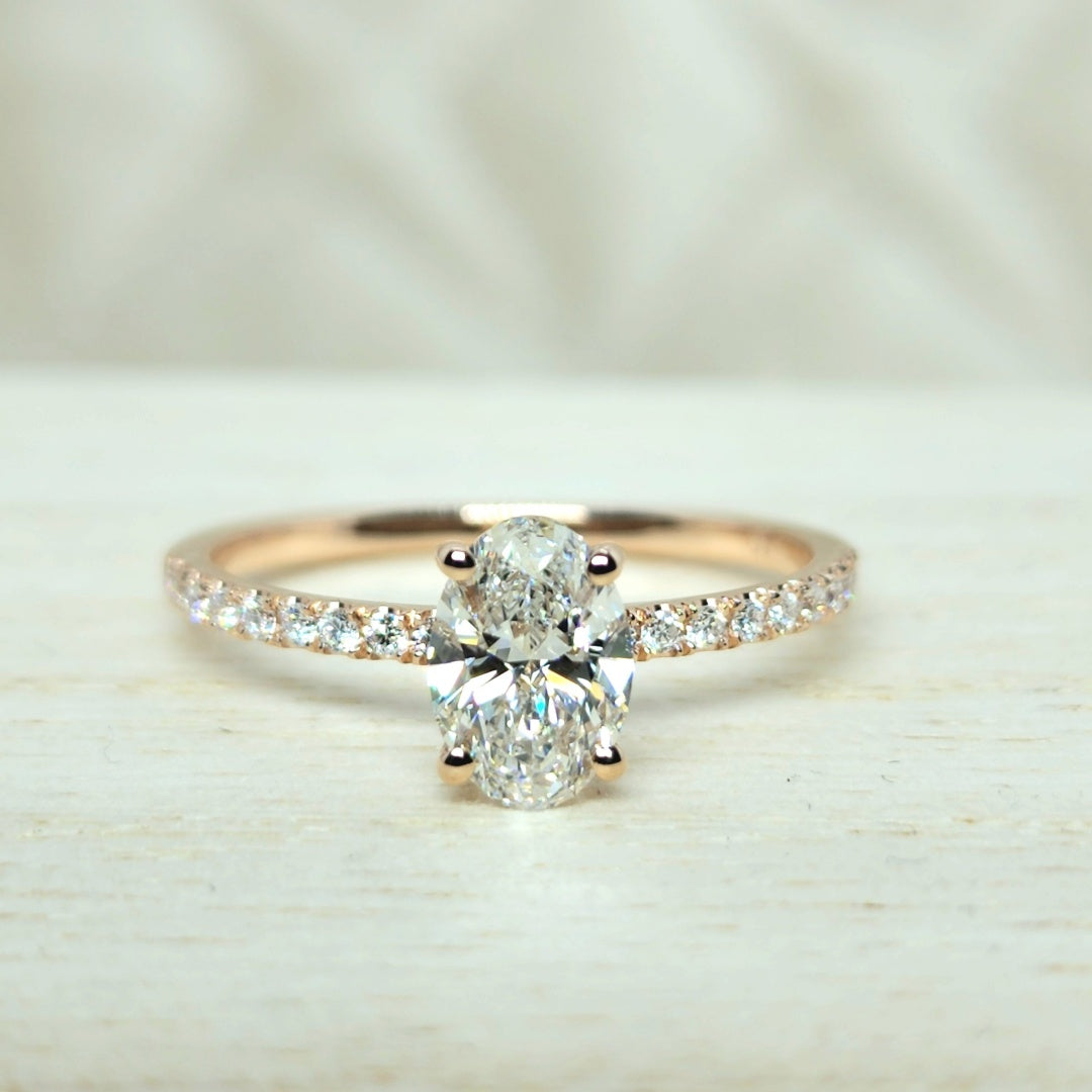 18k Gold Raw Salt and Pepper Diamond 1CT Oval-Cut Classic Half Eternity Ring