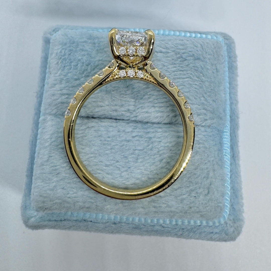 14K Gold Lab Grown Diamond CVD 2CT Radiant-Cut Yellow Gold Hidden Halo Anniversary Ring