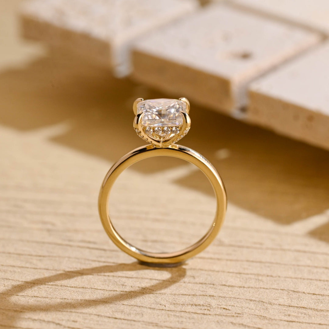 18k Gold Lab Grown Diamond CVD 2CT Princess-Cut Hidden Halo Proposal Ring