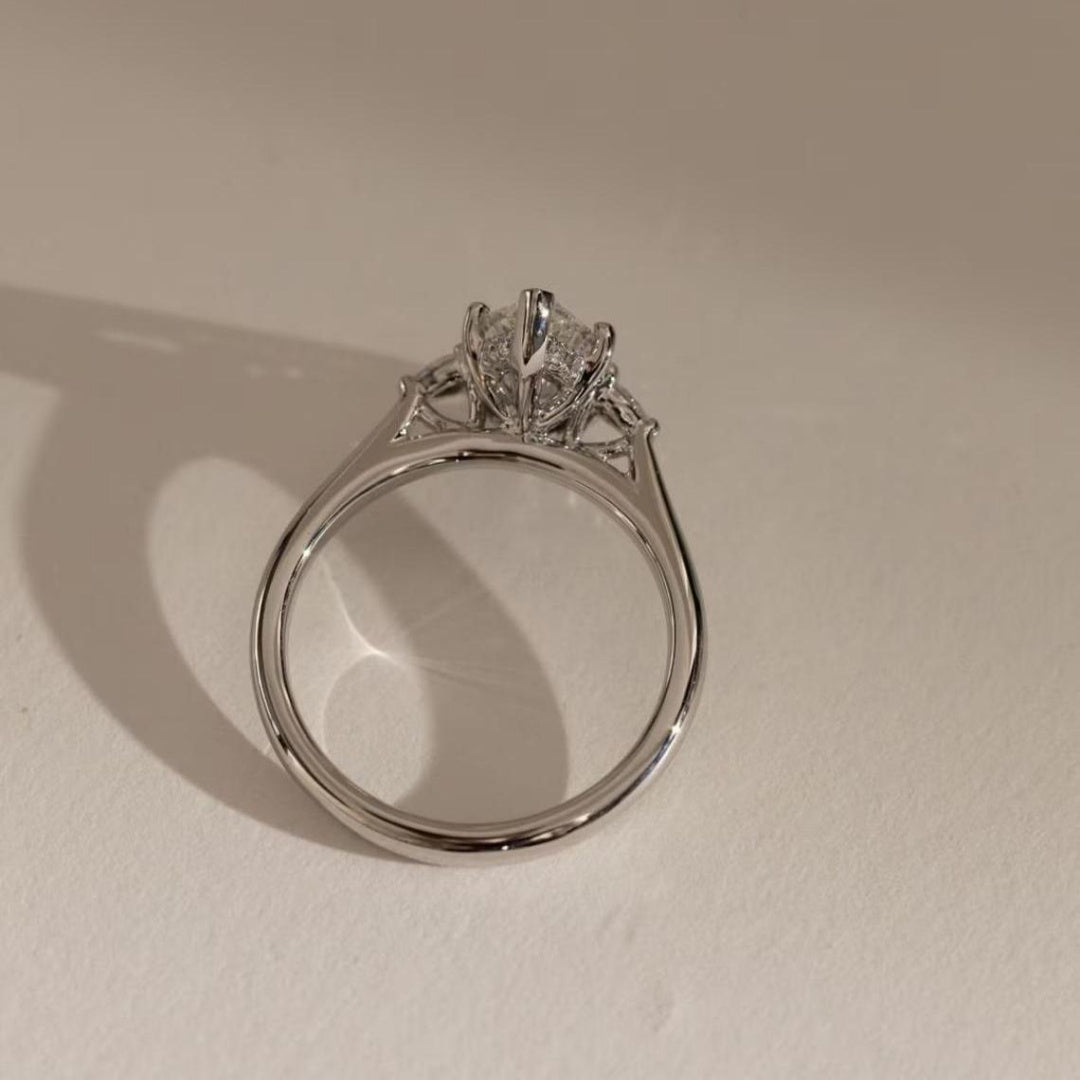 14K Gold Lab Grown Diamond CVD 2CT Marquise-Cut Three Stone Engagement Ring Gift For Her