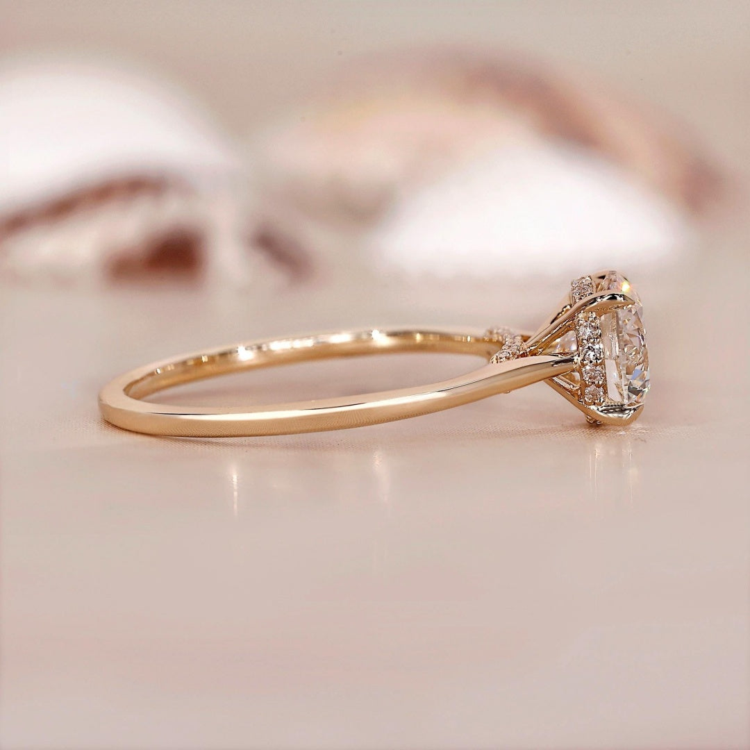 10K Gold Lab Grown Diamond CVD 2CT Round-Cut Hidden Halo Engagement Ring