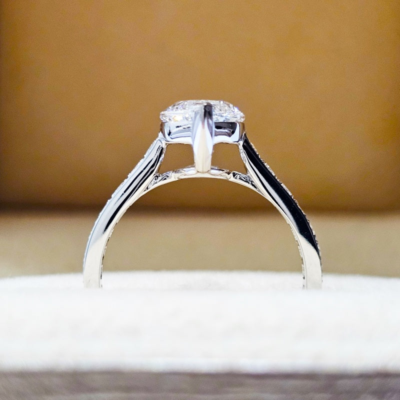 14K Gold Lab Grown Diamond CVD 2CT Marquise-Cut Pave Band Engagement Ring