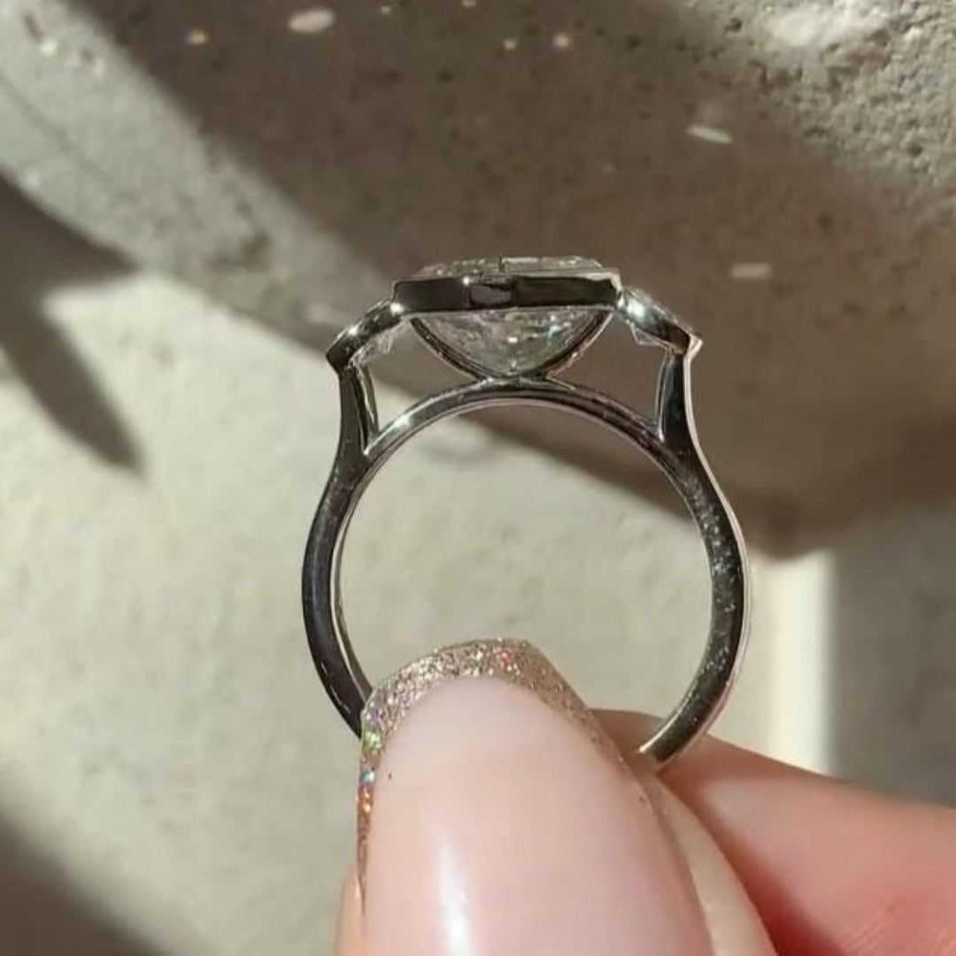 14K Gold Lab Grown Diamond CVD 2CT Princess-Cut Bezel Design Anniversary Ring