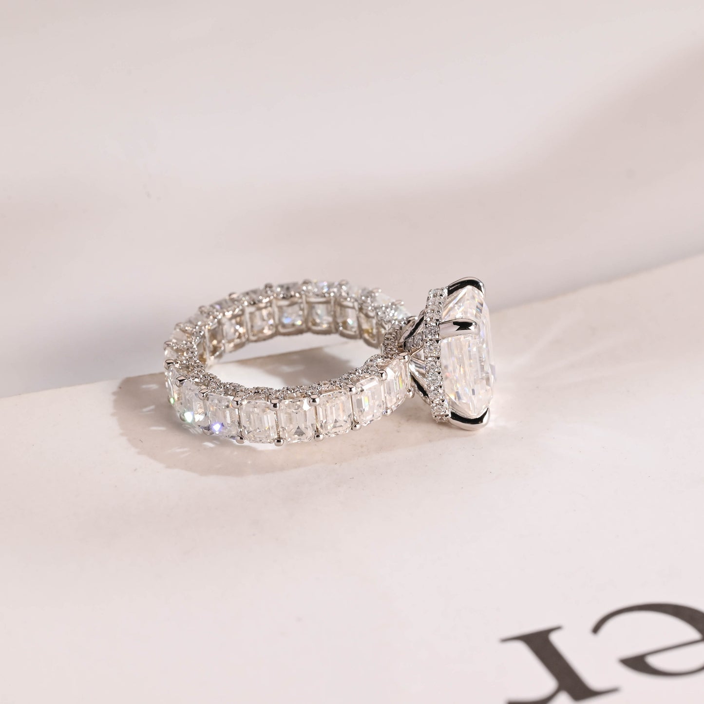 14K Gold Lab Grown Diamond CVD 2CT Emerald-Cut Half Eternity Promise Ring