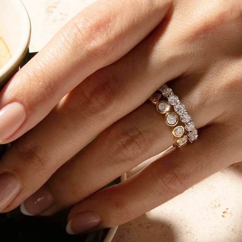 10K Gold Lab Grown Diamond CVD 1.5CT Round-Cut Half Eternity Shared Prong Setting Anniversary Ring