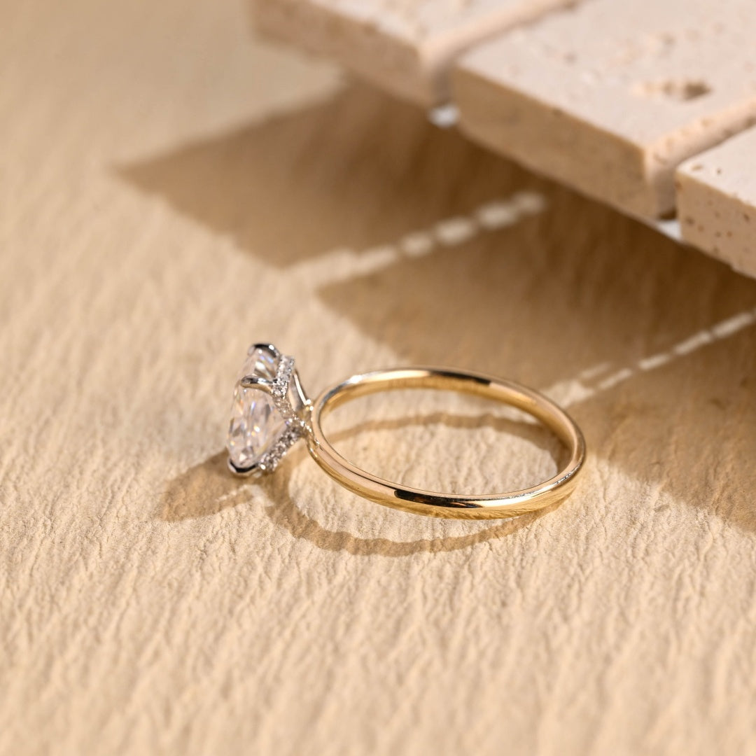 18k Gold Lab Grown Diamond CVD 2CT Crushed Ice Radiant-Cut Two-Tone Hidden Halo Dainty Proposal Ring