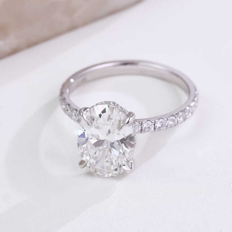 10K Gold Lab Grown Diamond CVD 2CT Oval-Cut Halo Half Etrenity Anniversary Ring