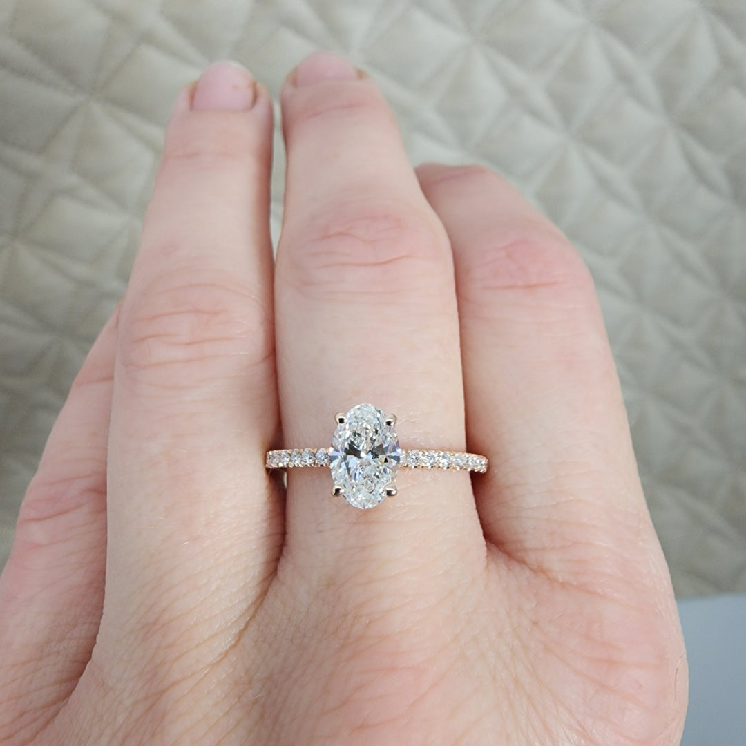 18k Gold Raw Salt and Pepper Diamond 1CT Oval-Cut Classic Half Eternity Ring