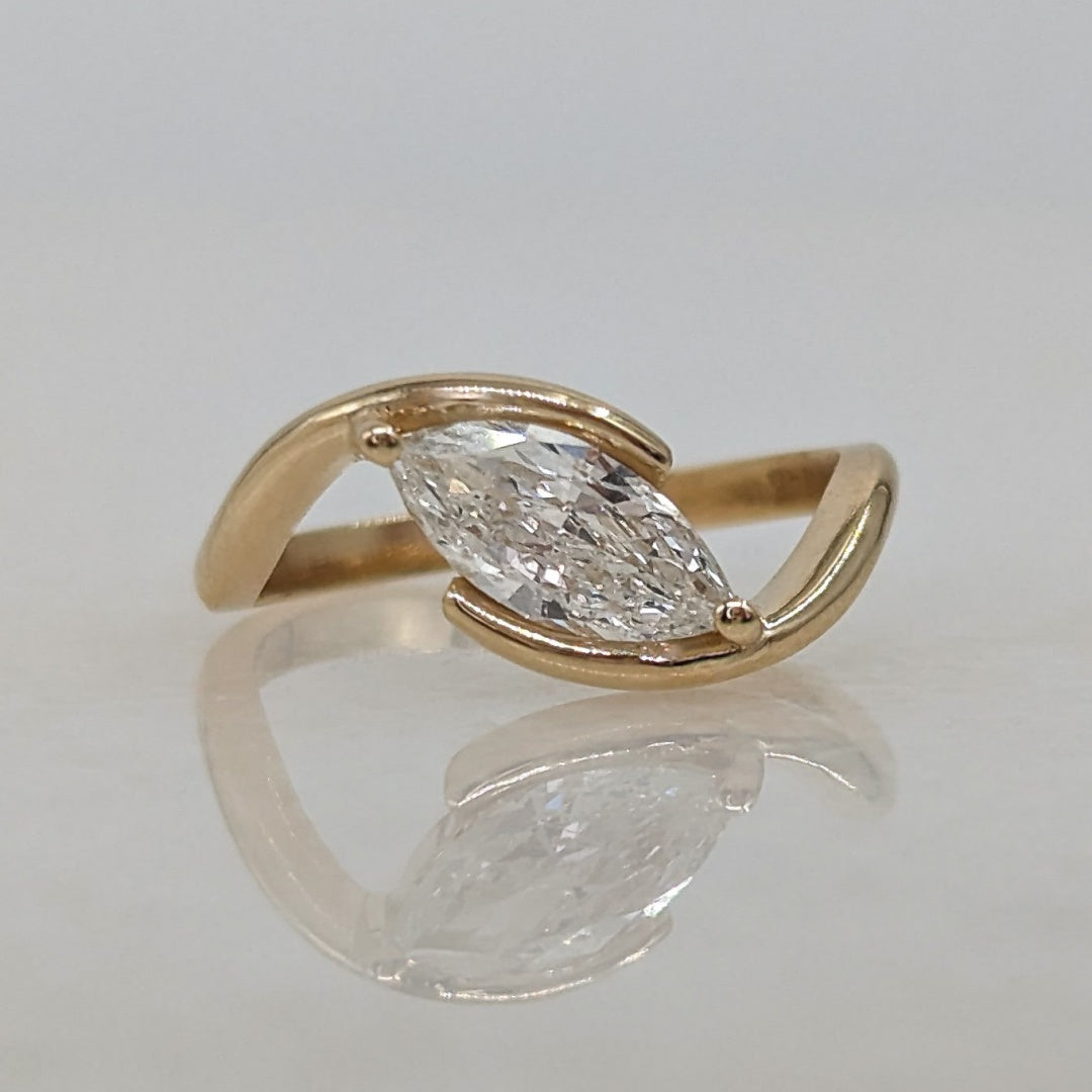 10K Gold Lab Grown Diamond CVD Marquise-Cut Unique Design Asymmetrical Ring