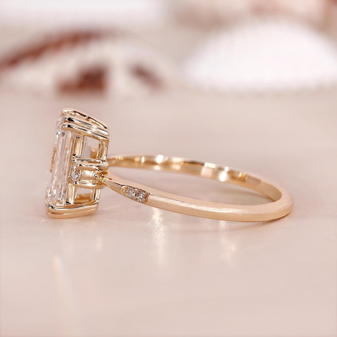 14K Gold Lab Grown Diamond CVD 2CT Emerald-Cut Classic Ring For Daily Wear