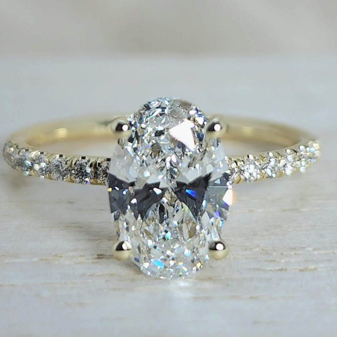 18K Gold Lab Grown Diamond CVD 2CT Oval-Cut Hidden Halo Engagement Ring