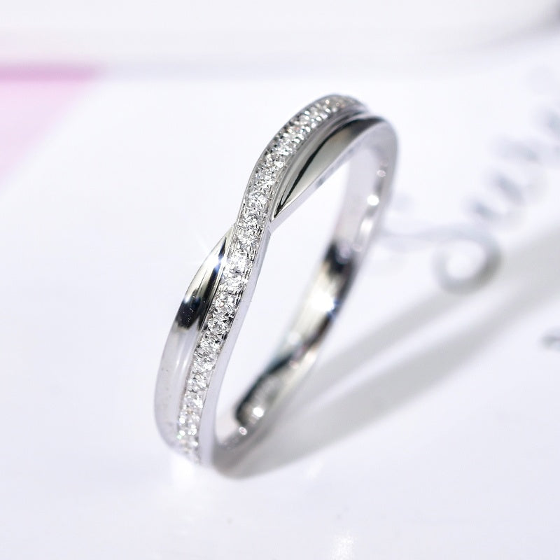 14K Gold Lab Grown Diamond CVD 0.5CT Round-Cut Twist Crossover Band For Daily Wear