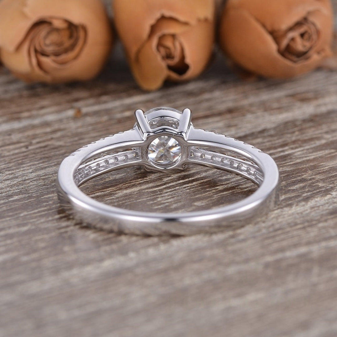 10K Gold Lab Grown Diamond CVD 2CT Round-Cut Bridal Ring Set For Her