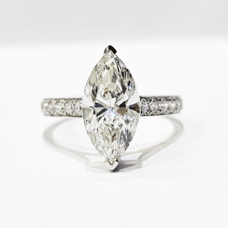 14K Gold Lab Grown Diamond CVD 2CT Marquise-Cut Pave Band Engagement Ring