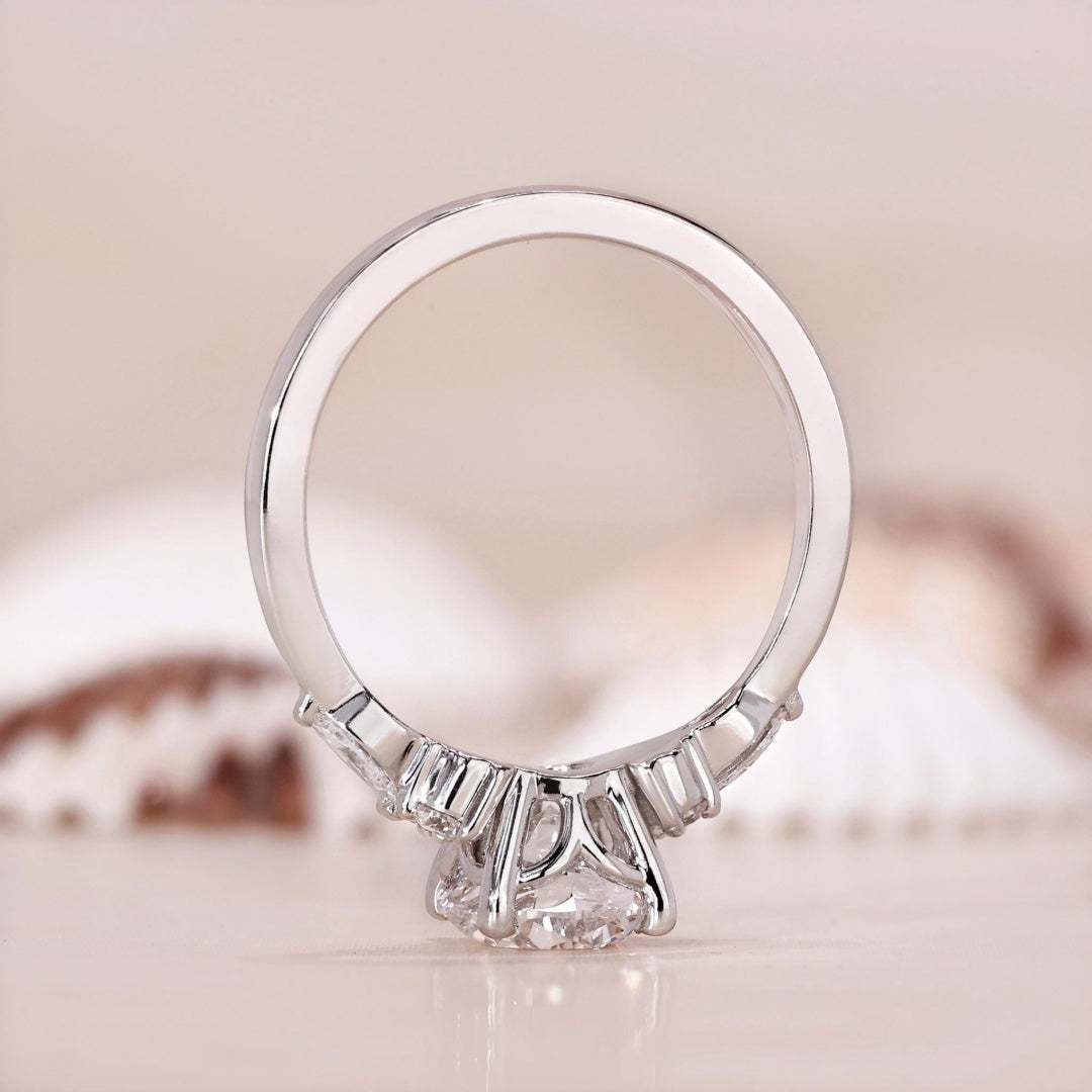 10K Gold Lab Grown Diamond CVD 2CT Round-Cut Side Stone Marquise Engagement Ring