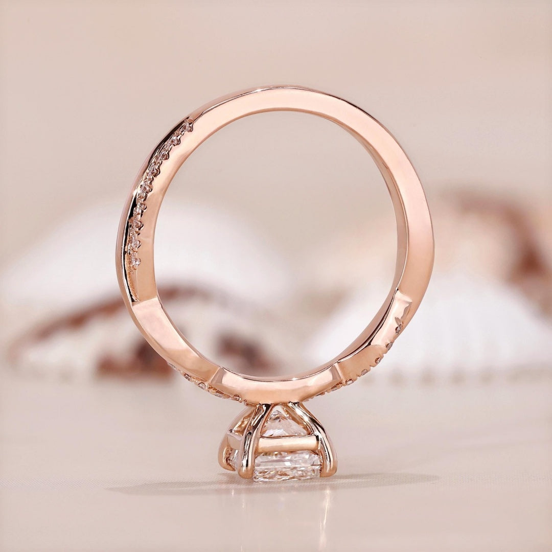 18k Gold Lab Grown Diamond CVD 1CT Princess-Cut Vintage Twist Unique Diamond Pave Promise Ring