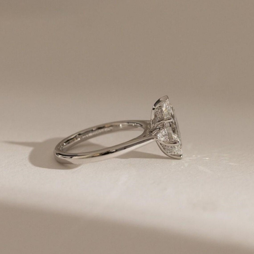 14K Gold Lab Grown Diamond CVD 2CT Marquise-Cut Three Stone Engagement Ring Gift For Her