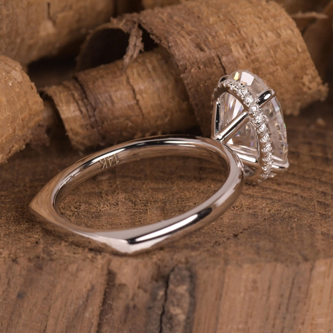 14K Gold Lab Grown Diamond CVD 3CT Radiant-Cut Euro Shank Hidden Halo Classic Ring