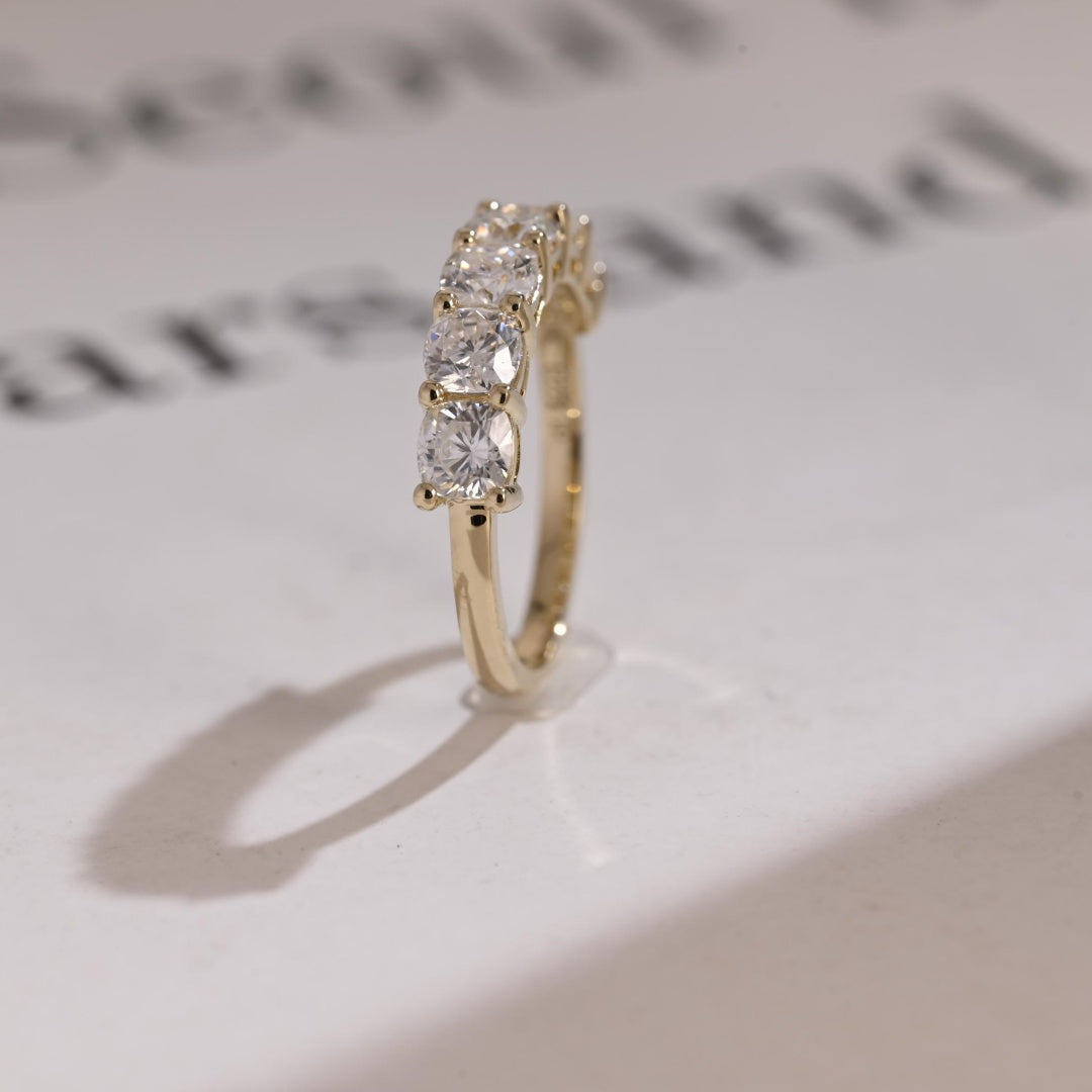 18K Gold Lab Grown Diamond CVD Half Eternity 4mm Cushion-Cut Wedding Band
