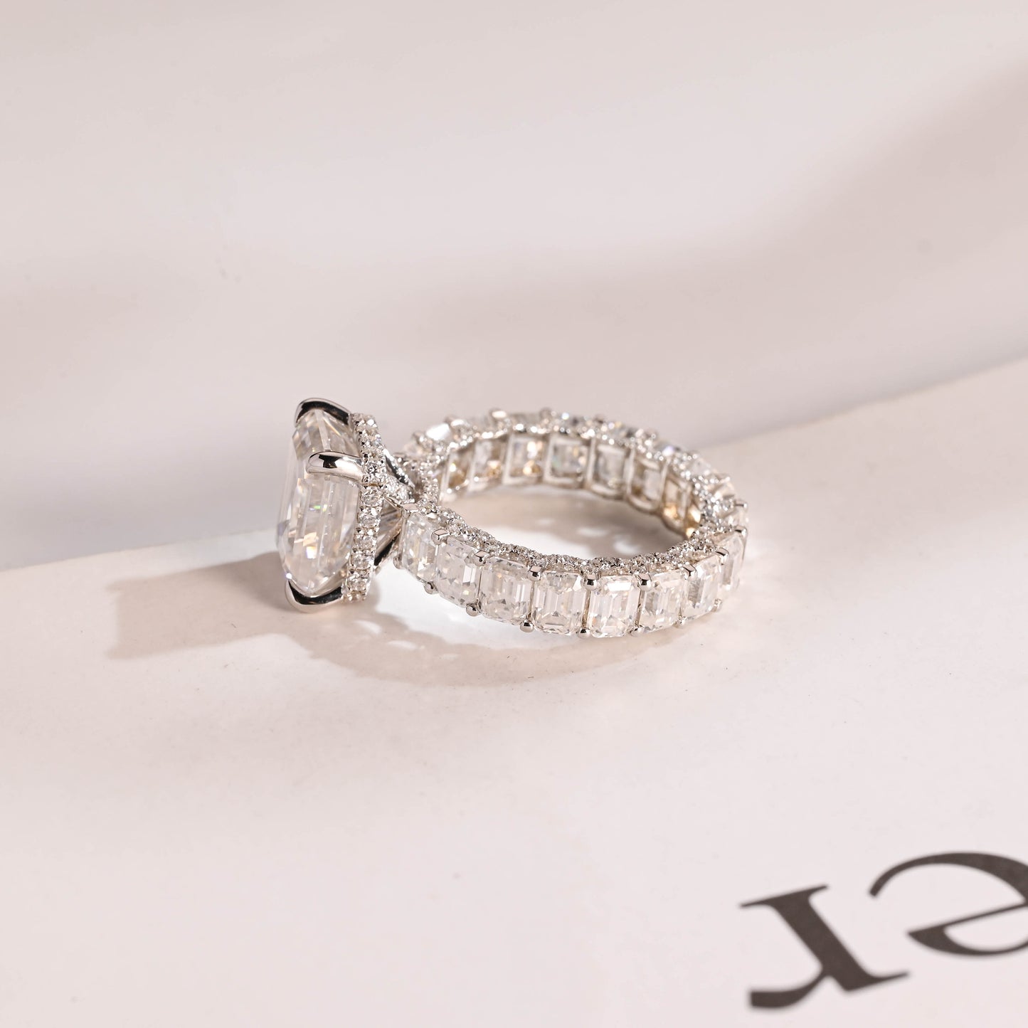 14K Gold Lab Grown Diamond CVD 2CT Emerald-Cut Half Eternity Promise Ring