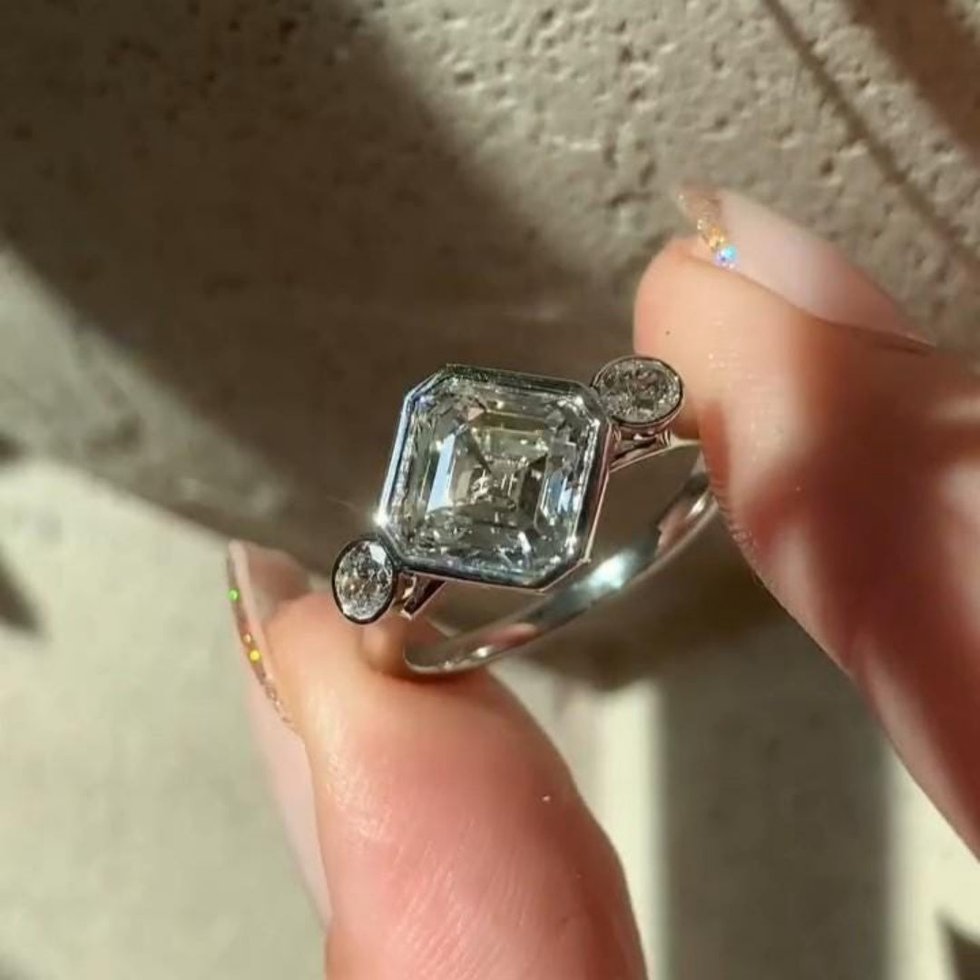 14K Gold Lab Grown Diamond CVD 2CT Princess-Cut Bezel Design Anniversary Ring