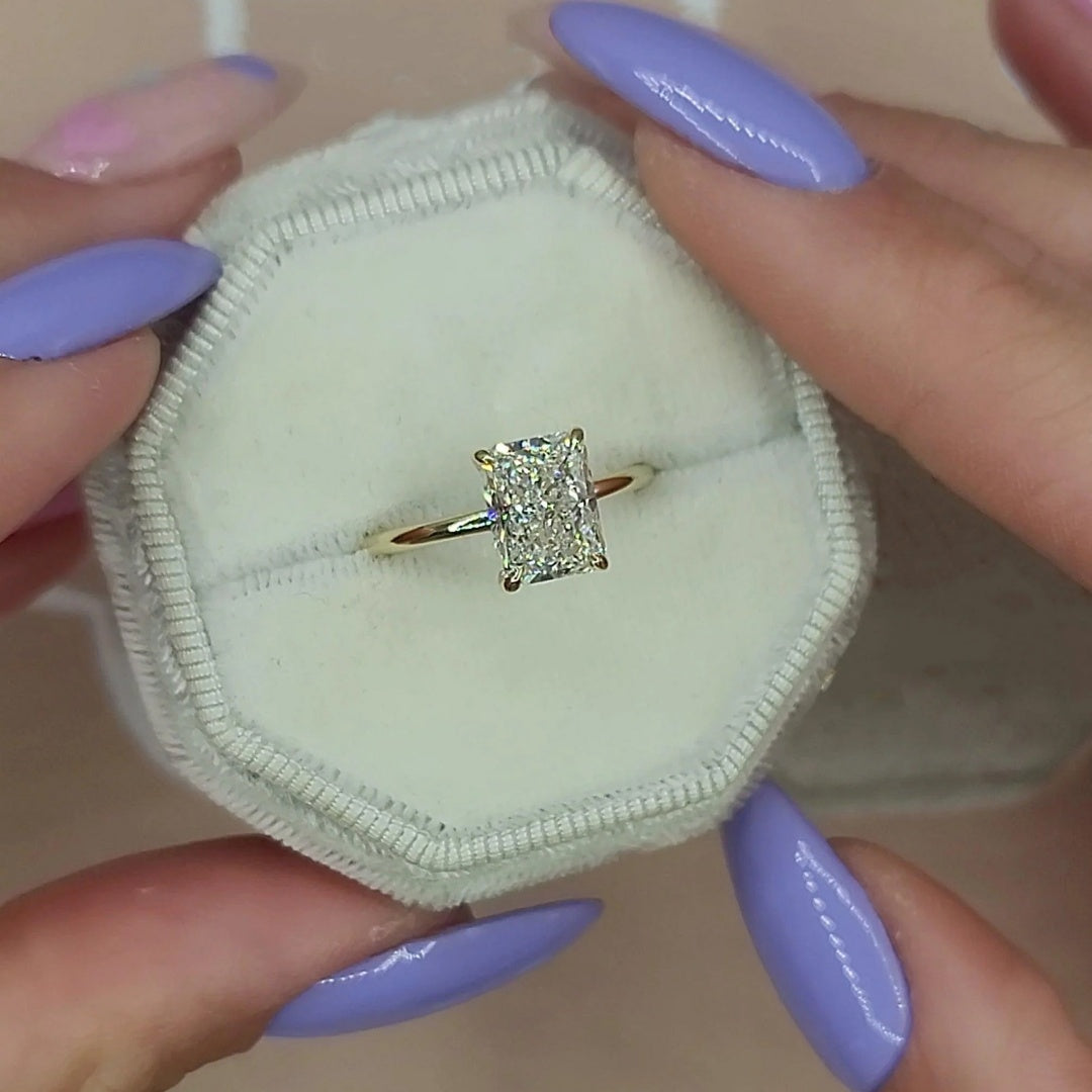 14K Gold Lab Grown Diamond CVD 2CT Radiant-Cut Four Prong Classic Ring