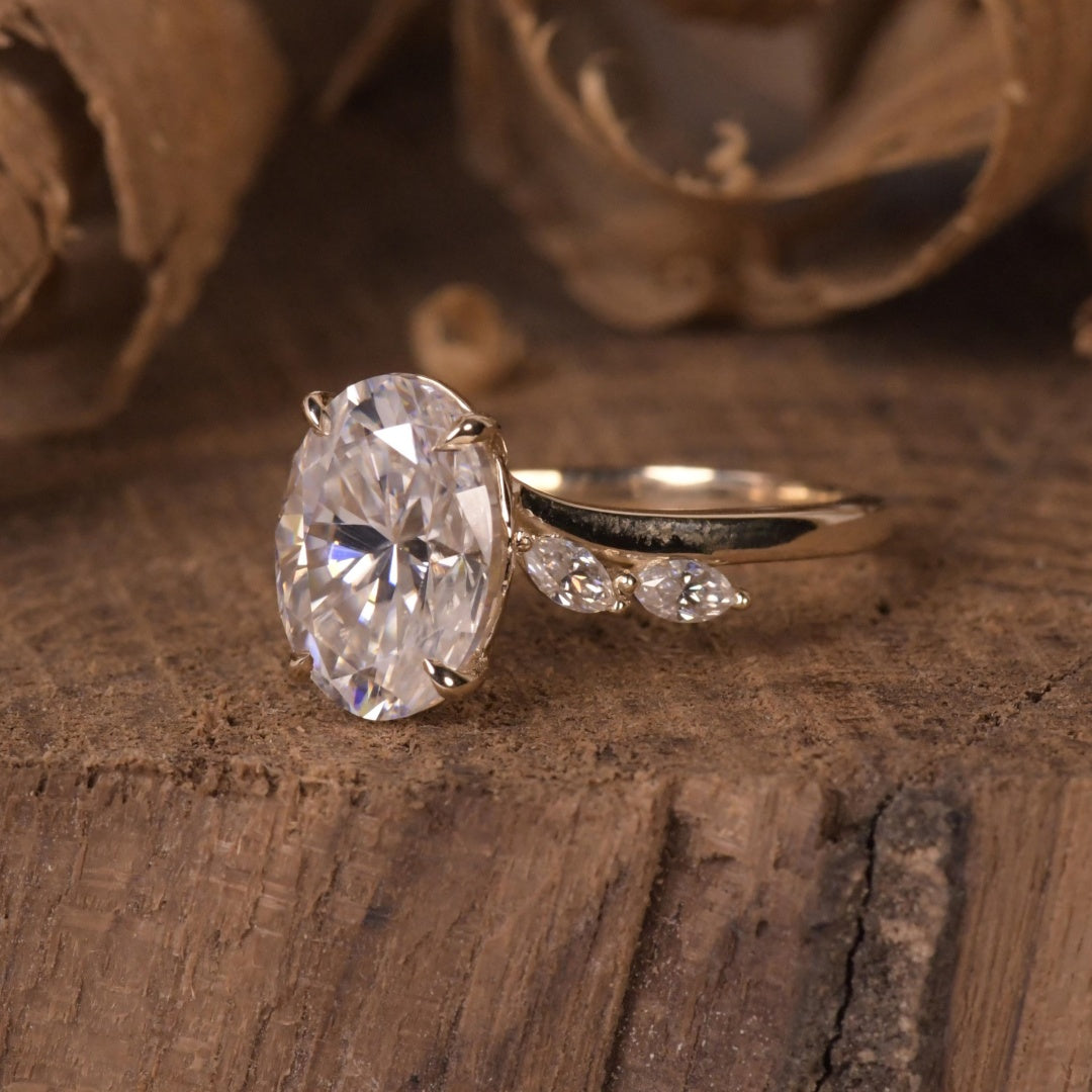 18K Gold Lab Grown Diamond CVD 4CT Oval-Cut Twisted Pave Engagement Ring