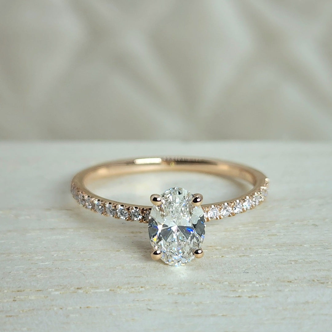18k Gold Raw Salt and Pepper Diamond 1CT Oval-Cut Classic Half Eternity Ring