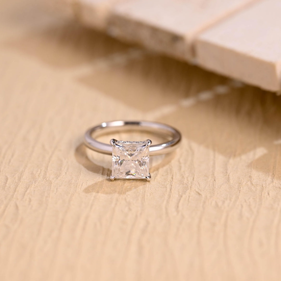 18k Gold Lab Grown Diamond CVD 2CT Princess-Cut Hidden Halo Proposal Ring