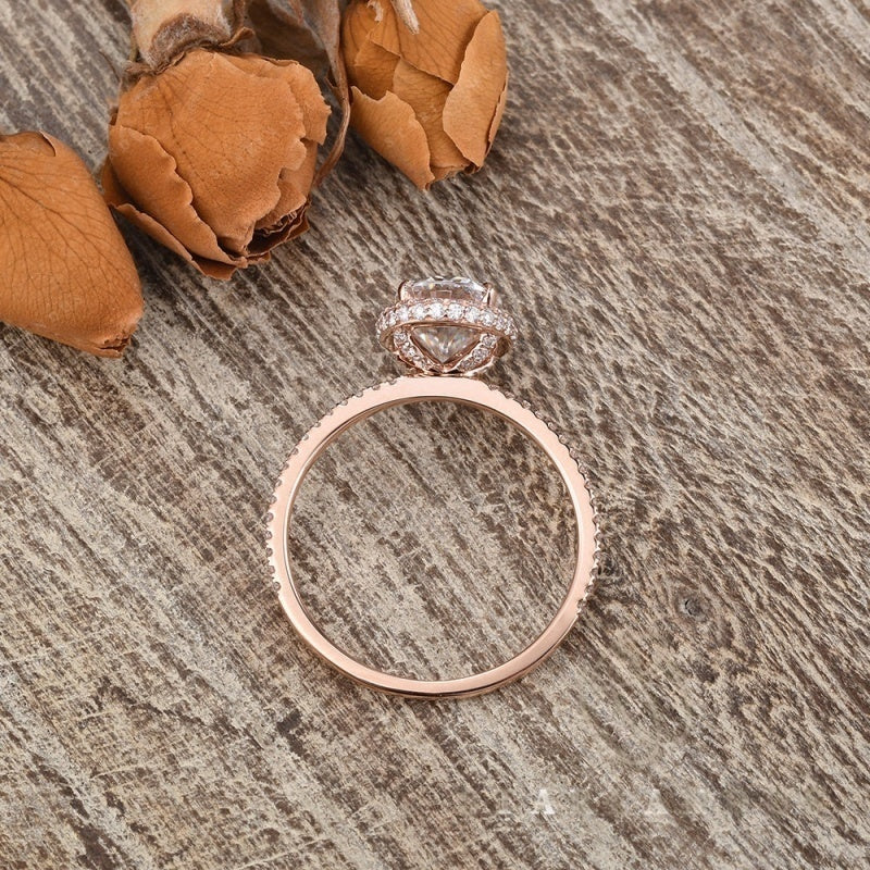 14K Gold Lab Grown Diamond CVD 1CT Oval-Cut Hidden Halo Paved Band Engagement Ring