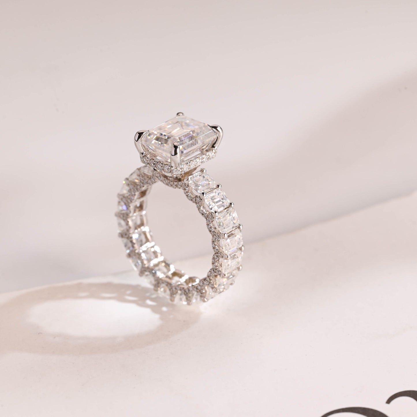 14K Gold Lab Grown Diamond CVD 2CT Emerald-Cut Half Eternity Promise Ring