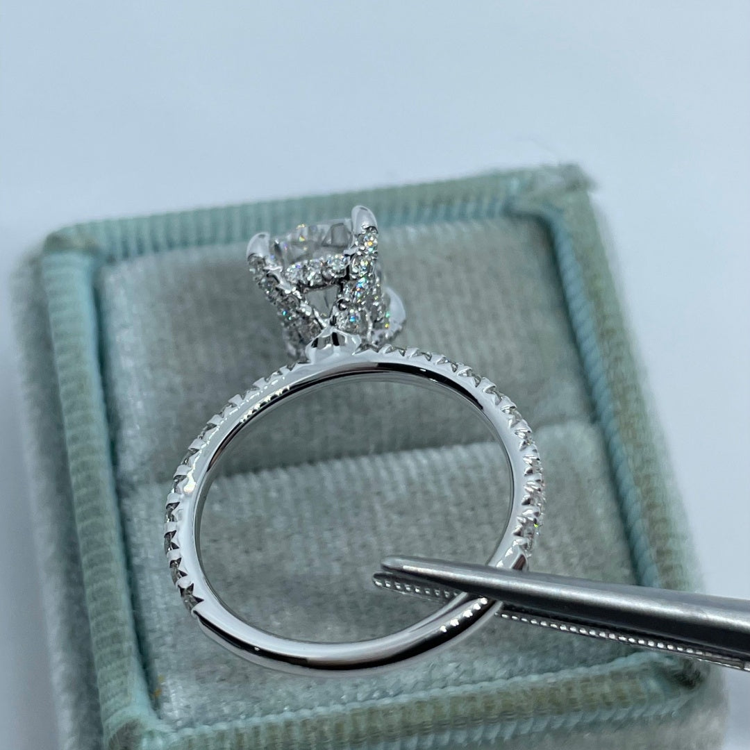 14K Gold Lab Grown Diamond CVD 2CT Elongated Cushion-Cut Couple Anniversary Ring