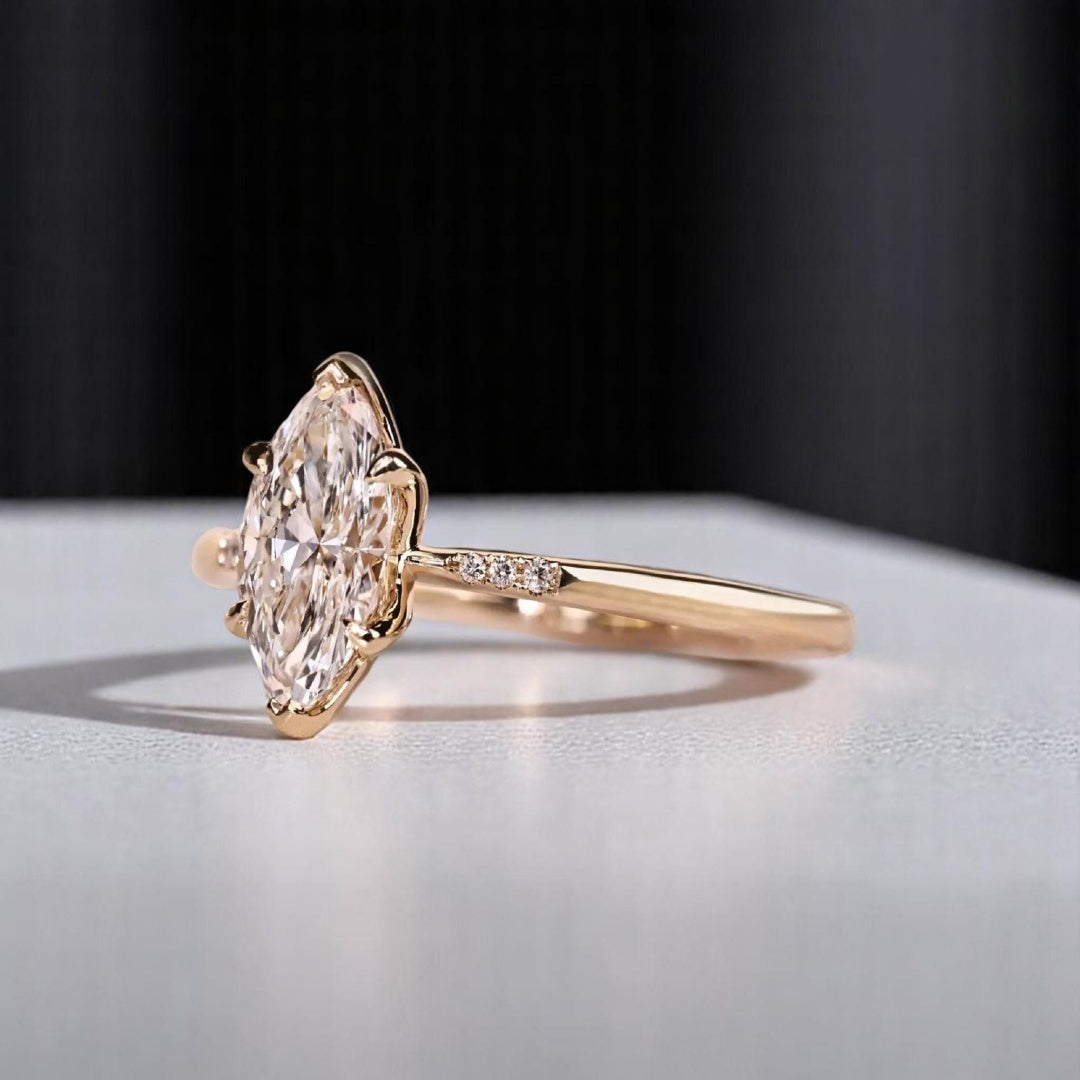 18K Gold Lab Grown Diamond CVD 2CT Marquise-Cut Unique Personalized Ring