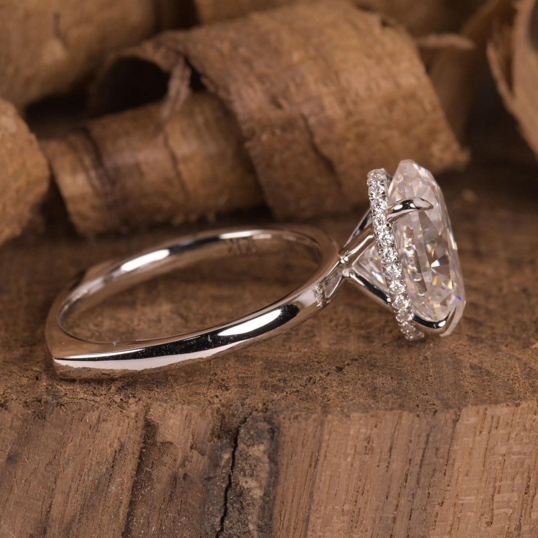 14K Gold Lab Grown Diamond CVD 3CT Radiant-Cut Euro Shank Hidden Halo Classic Ring