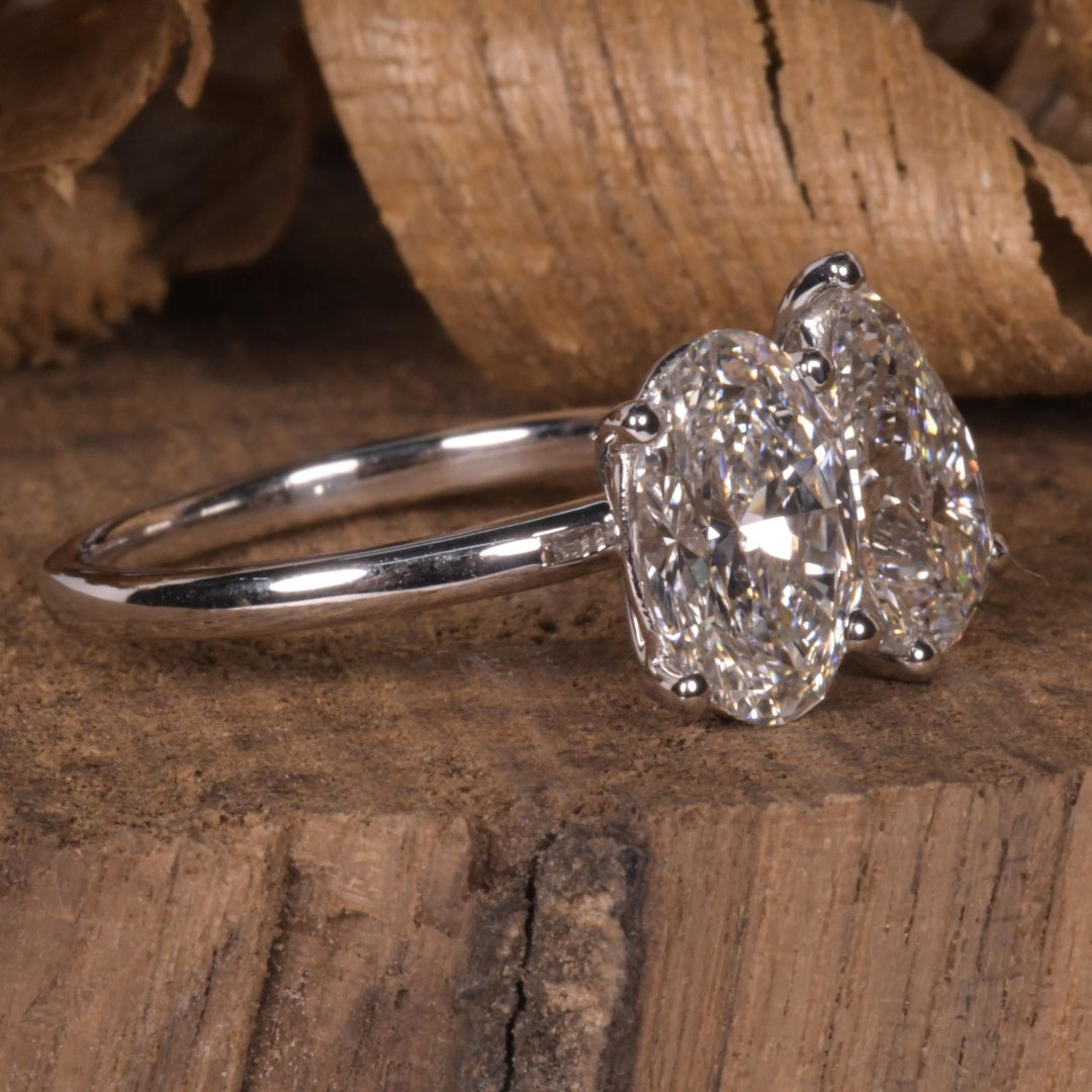 14K Gold Lab Grown Diamond CVD 4CT Ovla and Pear-Cut Toi et Moi Anniversary Ring Valentine’s Gift