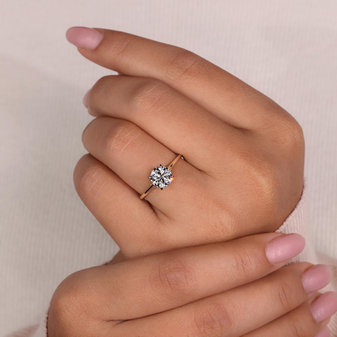 10K Gold Lab Grown Diamond CVD 2CT Round-Cut Hidden Halo Engagement Ring