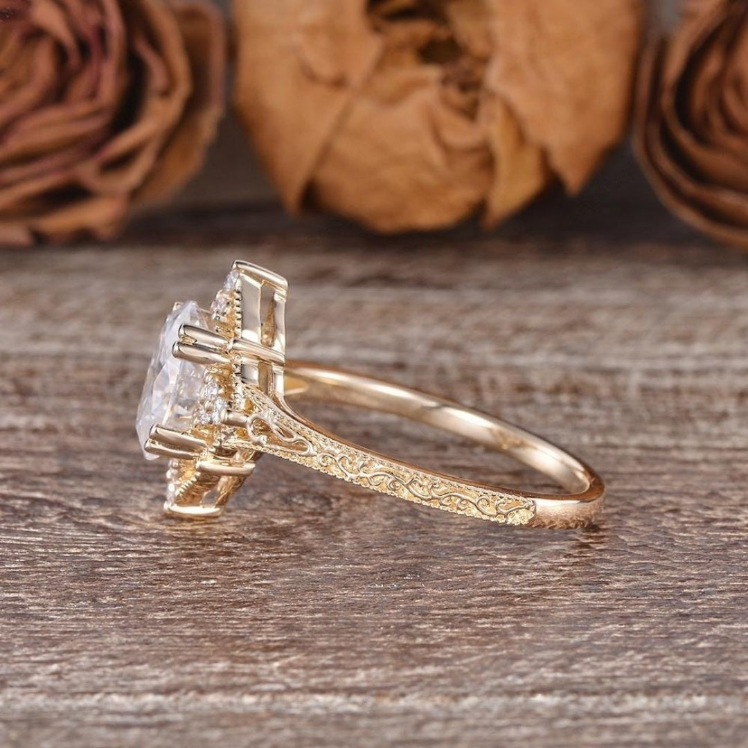18K Gold Lab Grown Diamond CVD 3CT Oval-Cut Women Floral Vine Art Deco Anniversary Ring