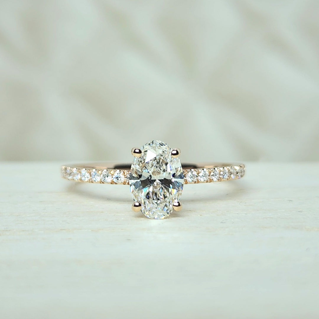 18k Gold Raw Salt and Pepper Diamond 1CT Oval-Cut Classic Half Eternity Ring
